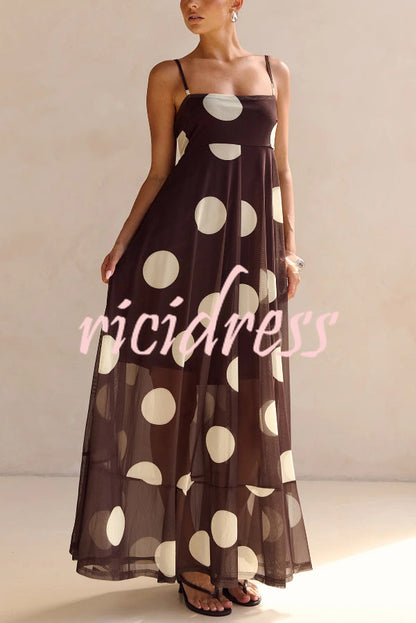 Blue Margot Polka Dot Mesh Maxi Dress
