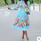 Plus Size Floral Buckle Lapel Collar Dress - Xl (Runs Small) | Color: Blue | Size: Xl