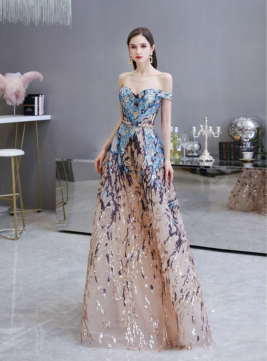 Celestine Tulle Sequin Off-Shoulder Prom Dress