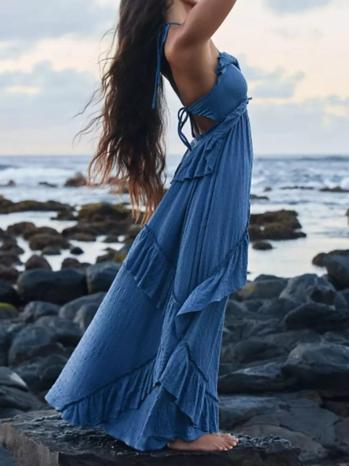 Apricot Eleanor Ruffled Halter Maxi Dress
