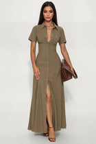 Elsa Woven Shirt Maxi Dress - Olive | Fashion Nova