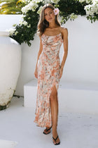 Margot Waves Midi Dress in Burnt Orange