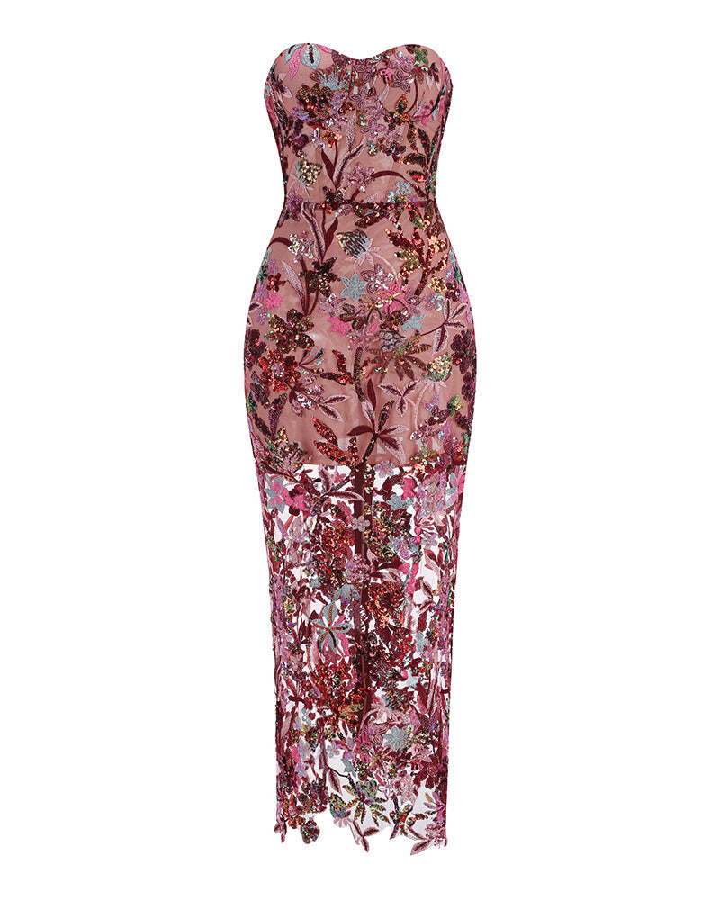 Red Dahlia Sequin Maxi Dress in Red