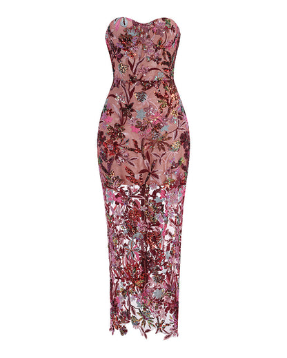 Red Dahlia Sequin Maxi Dress in Red