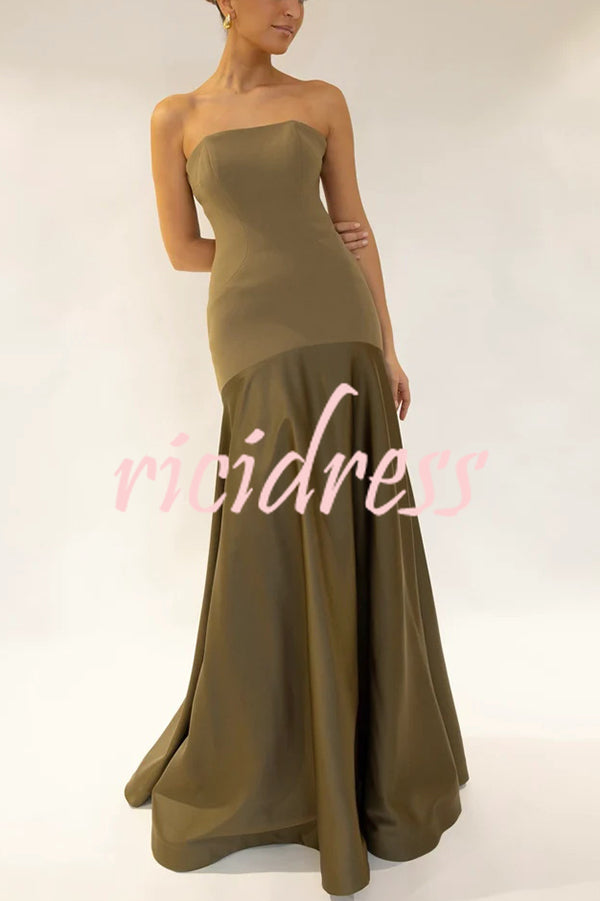 Black Vivienne Satin Patchwork Strapless Gown