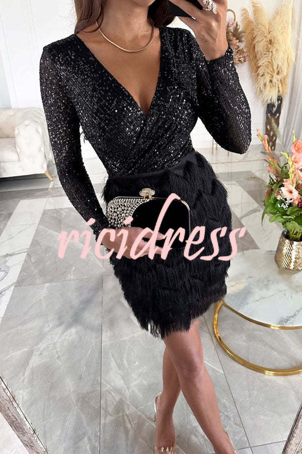 Gold Vivienne Sequin Patchwork Mini Dress