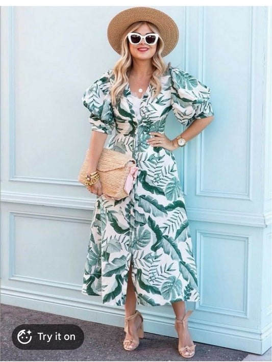 Lucinda Palm Leaf Midi Dress