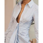 Choosy Dresses | Choosy Women's Striped Mini Shirt Dress Blue Blue/White Tie Front Long Sleeve | Color: Blue/White | Siz