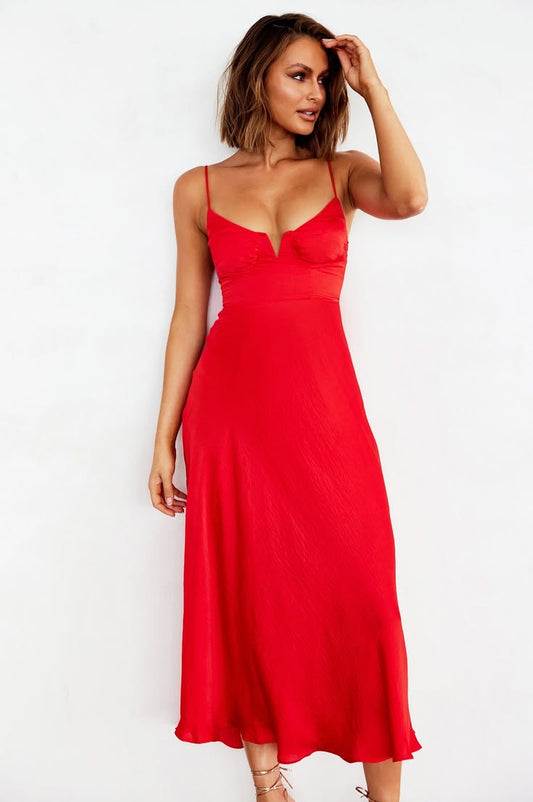 Night In August Midi Dress - Red - XS