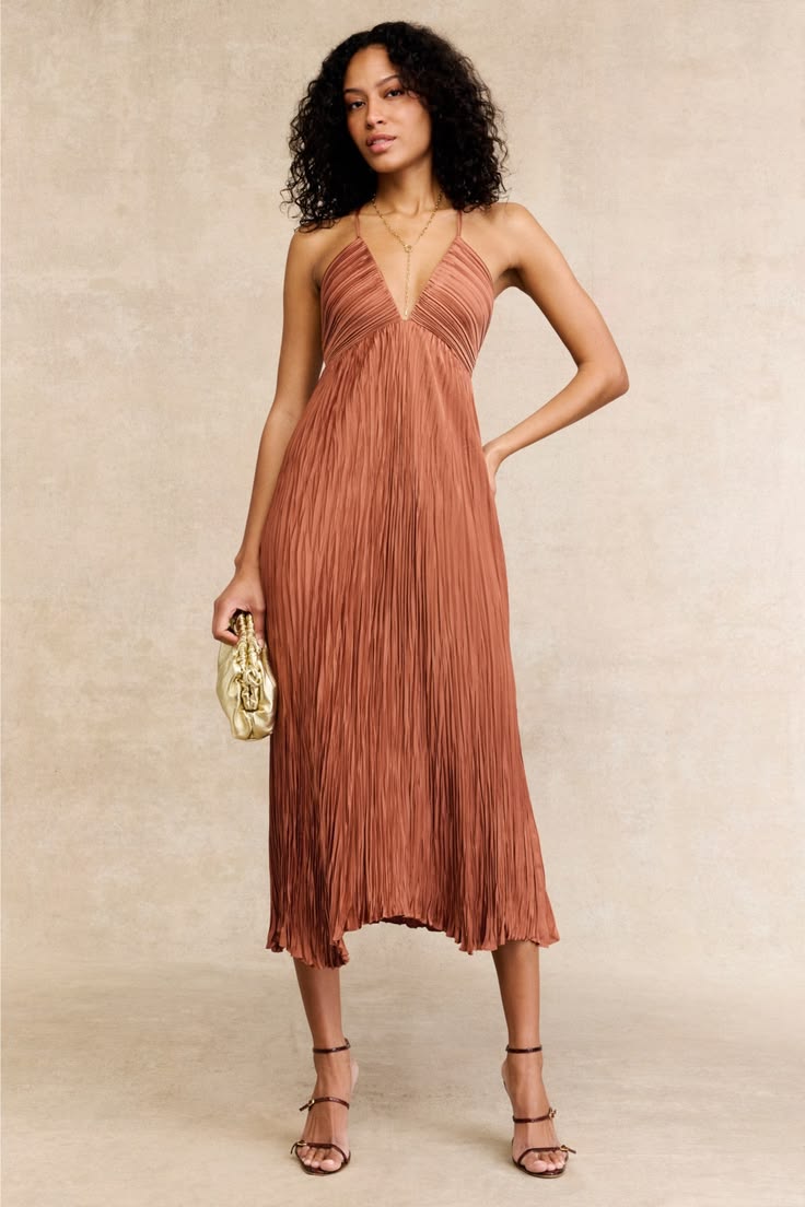 Angelina Crepe Midi Dress in Burnt Orange
