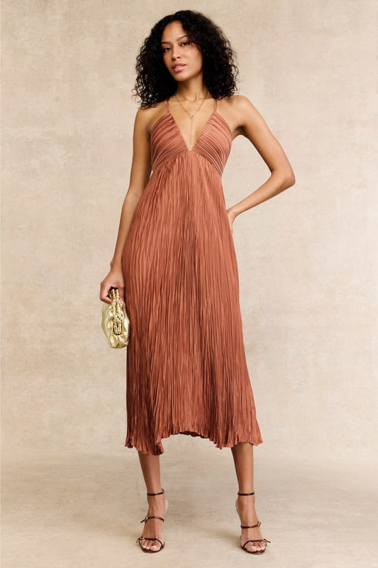 Angelina Crepe Midi Dress in Burnt Orange