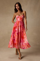 Aysel Coral Abstract Bustier Midi Dress