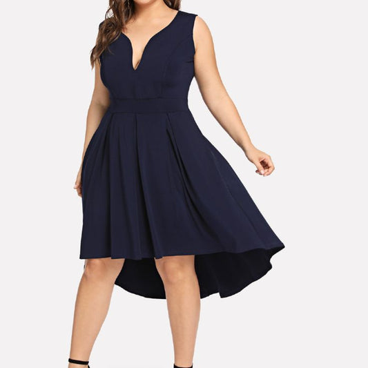 Deep V Neck Asymmetrical Hem Dress | Color: Black/Blue | Size: 14