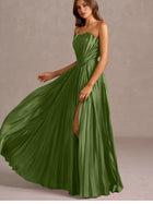 Margot Pleated Olive Maxi Dress