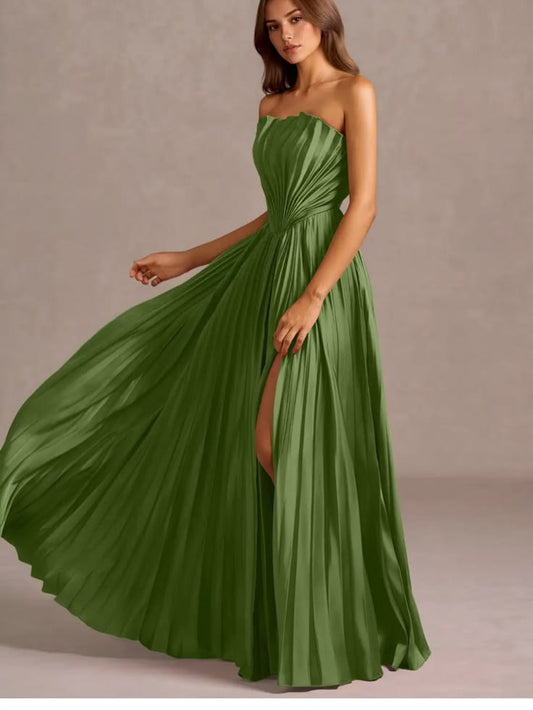 Margot Pleated Olive Maxi Dress