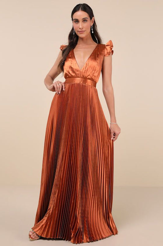 Adelaide Satin Pleated Maxi Dress