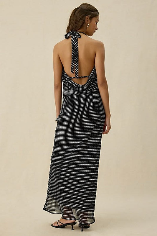 Sirena Polka Dot Cowl Neck Maxi Dress