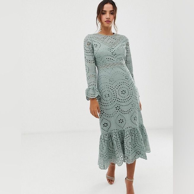 Imogen Long Sleeve Midi Dress in Sage
