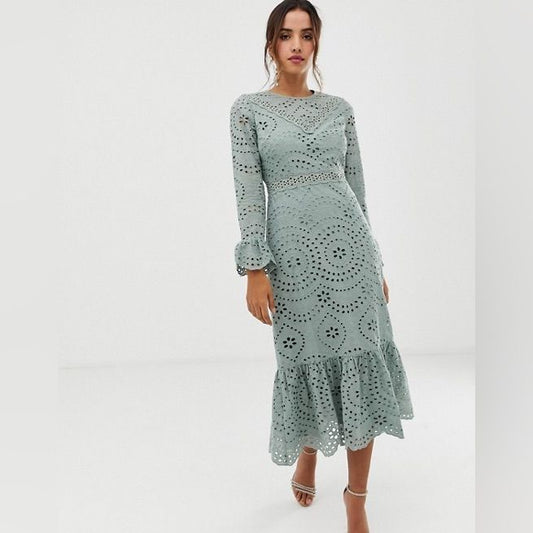 Imogen Long Sleeve Midi Dress in Sage