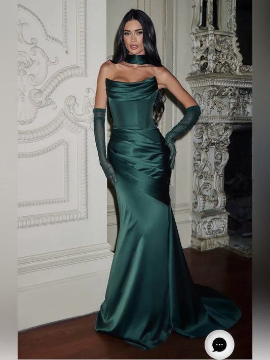 Arabella Emerald Satin Mermaid Dress