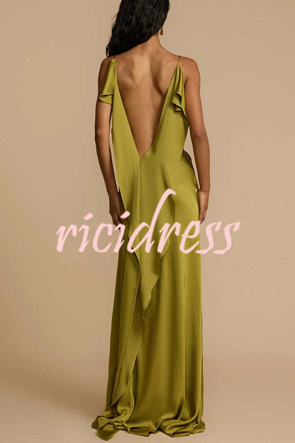Green Vivienne Satin Cowl Neck Maxi Dress