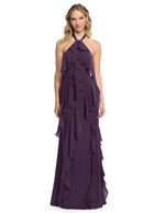 Bridesmaid Dress - Chiffon Jewel Tones A-Line Halter Neck Floor-Length Plum Dress - Azazie Velma