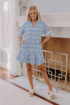 French Market Promenade Mini Dress in Blue - S / blue
