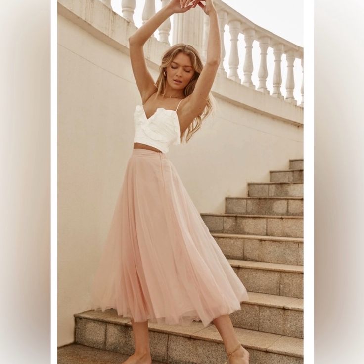 Leslie Organza Midi Skirt in Blush