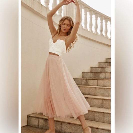 Leslie Organza Midi Skirt in Blush