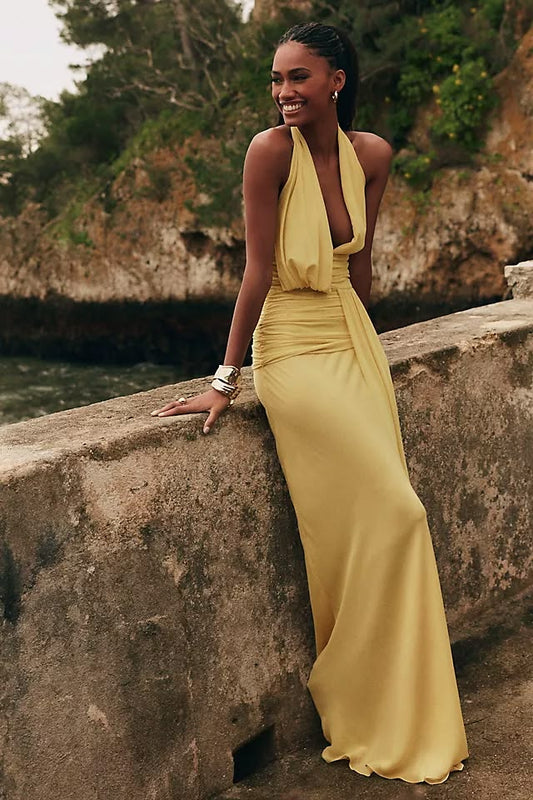 Cassis Drape Maxi Dress