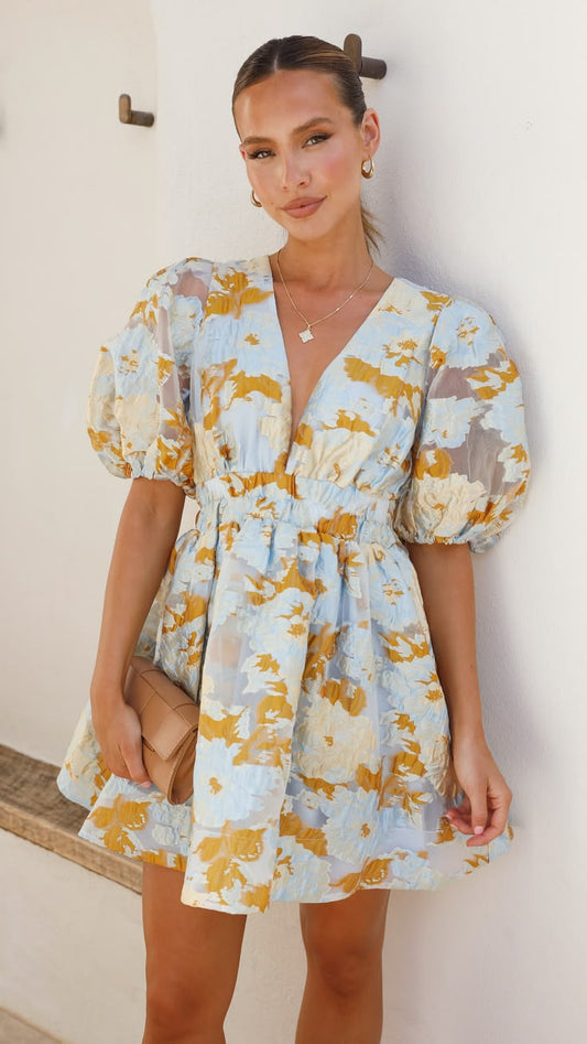 Abel Linen Mini Dress in Cerulean