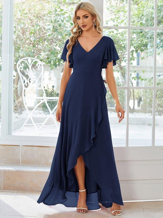 ever OREE|Charming Chiffon Bridesmaid Dress with Lotus Leaf Hemline - Navy Blue / 6