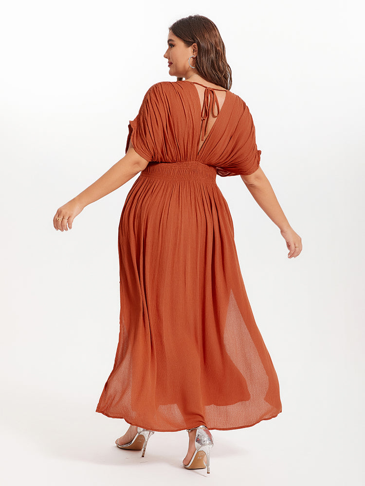Khaki Victoria V-Neck Maxi Dress with Batwing Sleeves