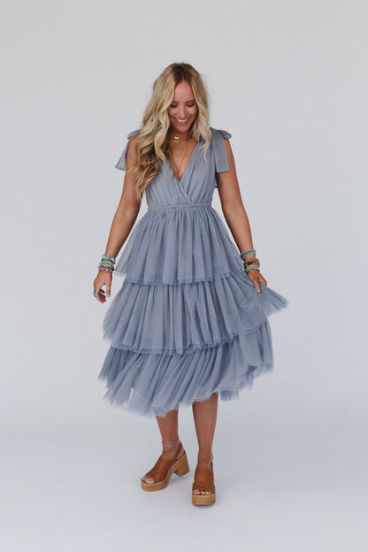 Blue Arabella Tiered Tulle Dress in Mauve