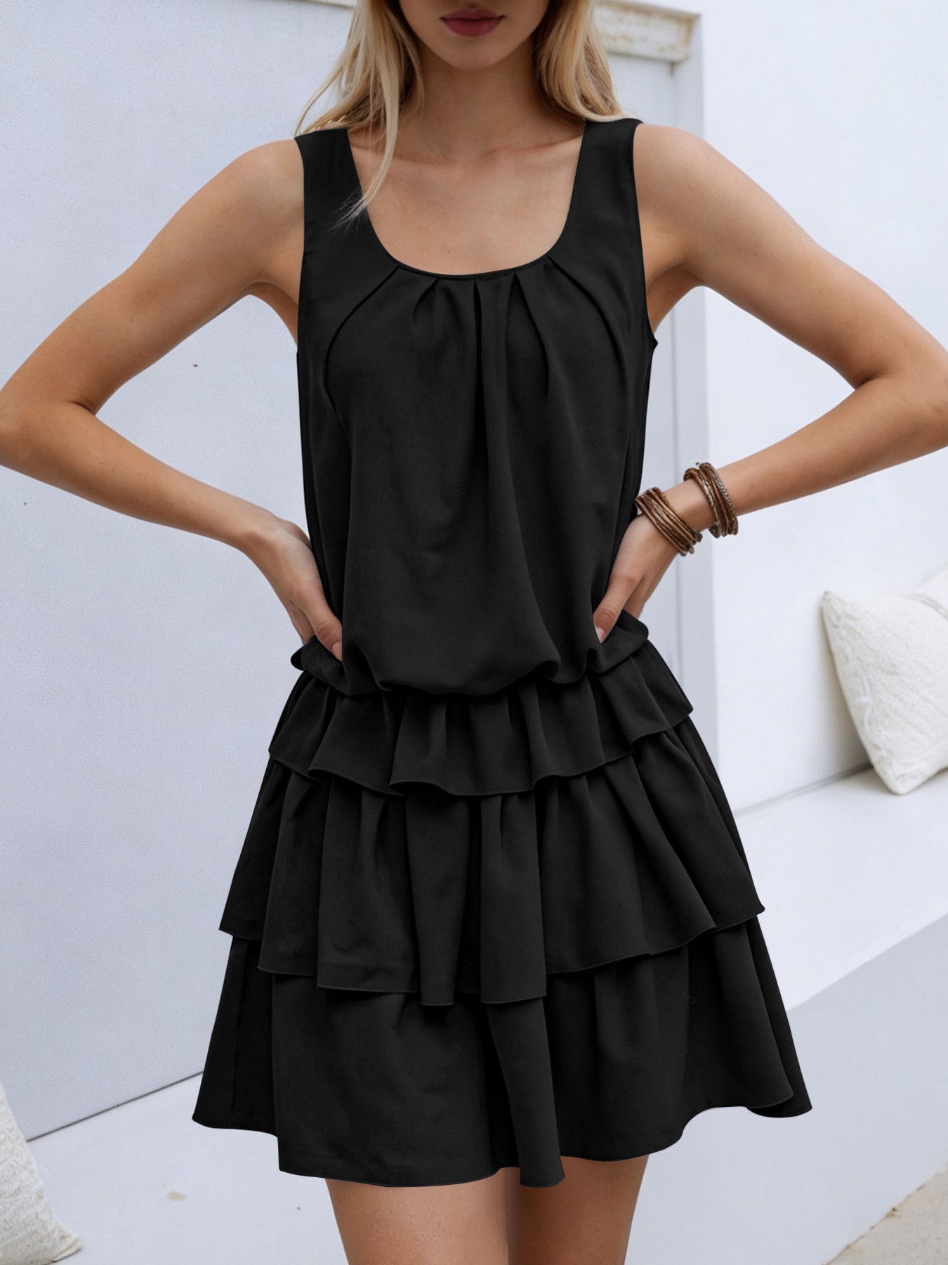 Khaki Vivienne Ruffle Layered Mini Dress