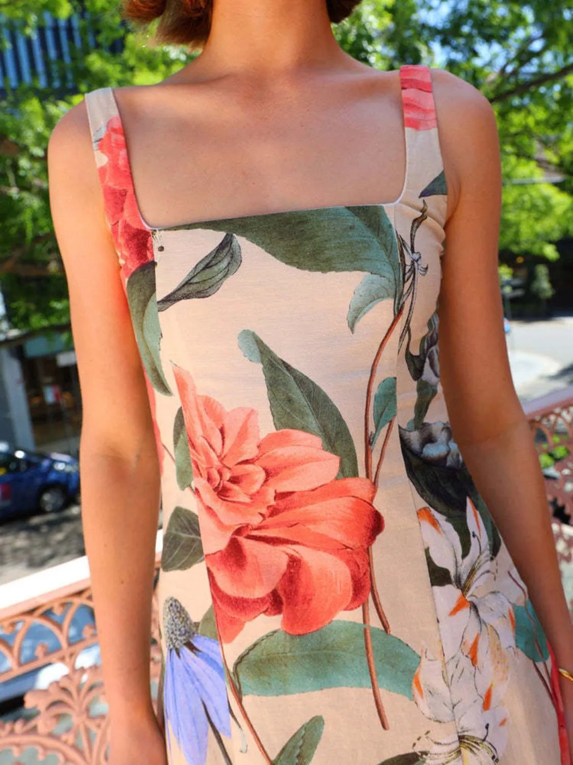 Turquoise Hazel Printed Square Neck Maxi Dress