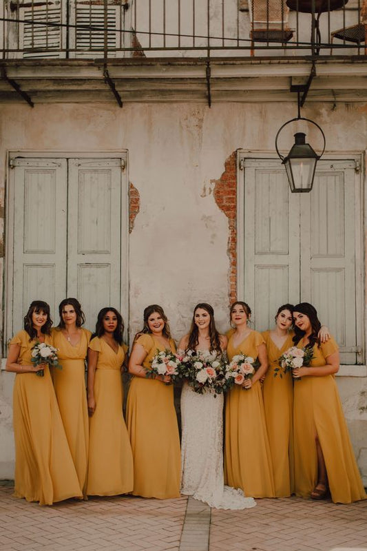 Margot Chiffon Bridesmaid Dress in Mustard