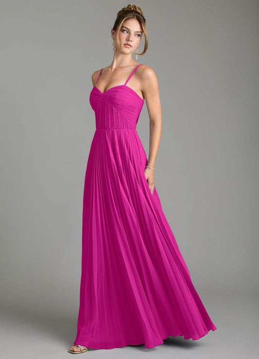 Azazie A-Line Sweetheart Floor-Length Chiffon Bridesmaid Dresses - Fuchsia