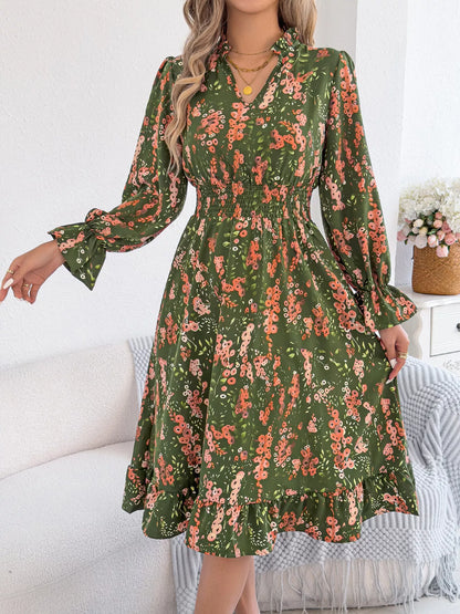 Black Vivienne Floral Ruffle A-Line Dress