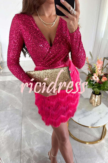 Green Vivienne Sequin Patchwork Mini Dress