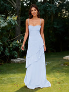 Spaghetti Straps Sweetheart Sky Blue Wedding Guest Dress with Ruffles Side
