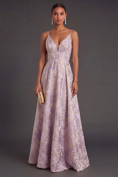 Arabella Jacquard A-Line Dress in Dusty Lilac