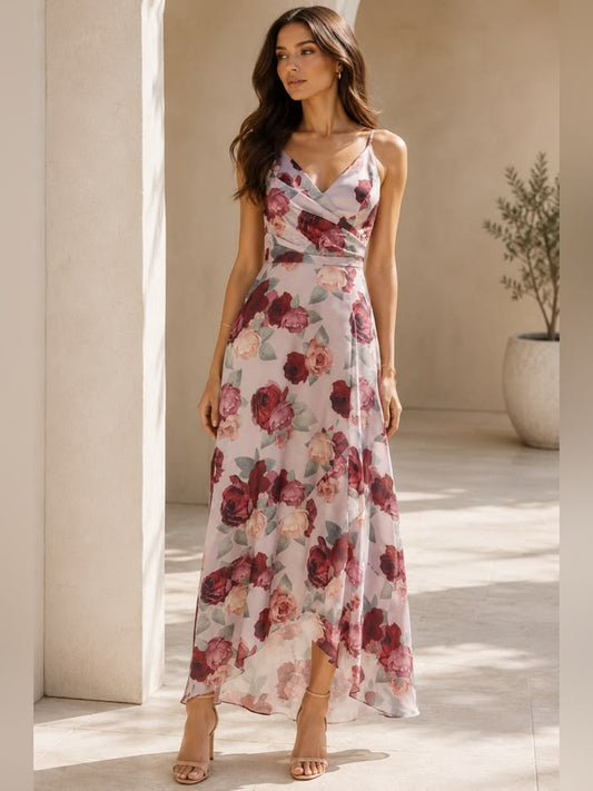 Mabel Floral Satin Wrap Maxi Dress