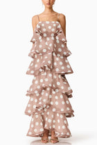 Polka Dot Print Layered Square Neck Suspender Casual A-line Maxi Dress