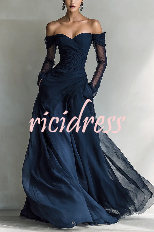 Blue Giselle Ruched Sweetheart Maxi Dress