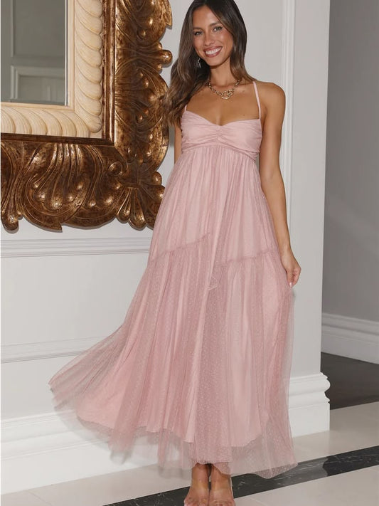 Arabella Tulle Midi Dress in Blush