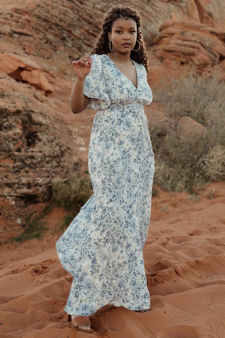Verona Smocked Maxi — White & Blue Print | Baltic Born
