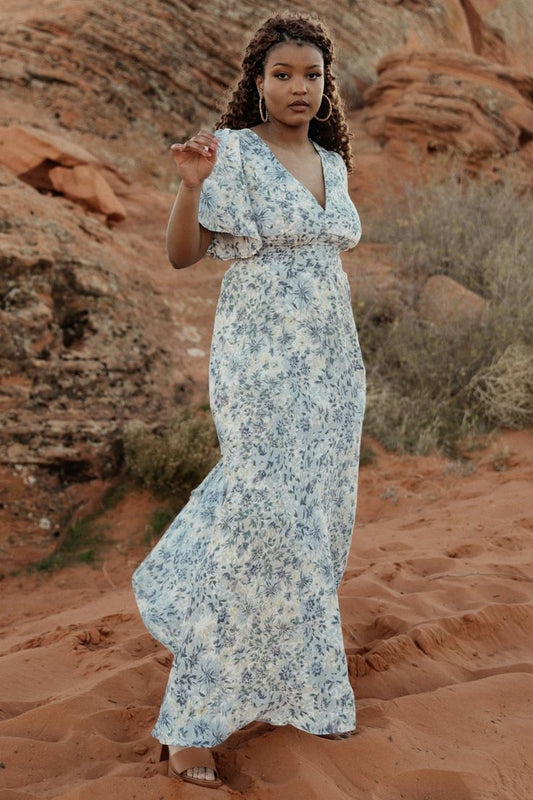 Verona Smocked Maxi — White & Blue Print | Baltic Born