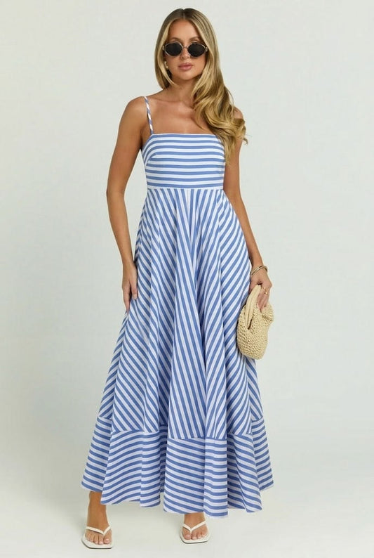 Margot Linen Maxi Dress in Coastal Blue