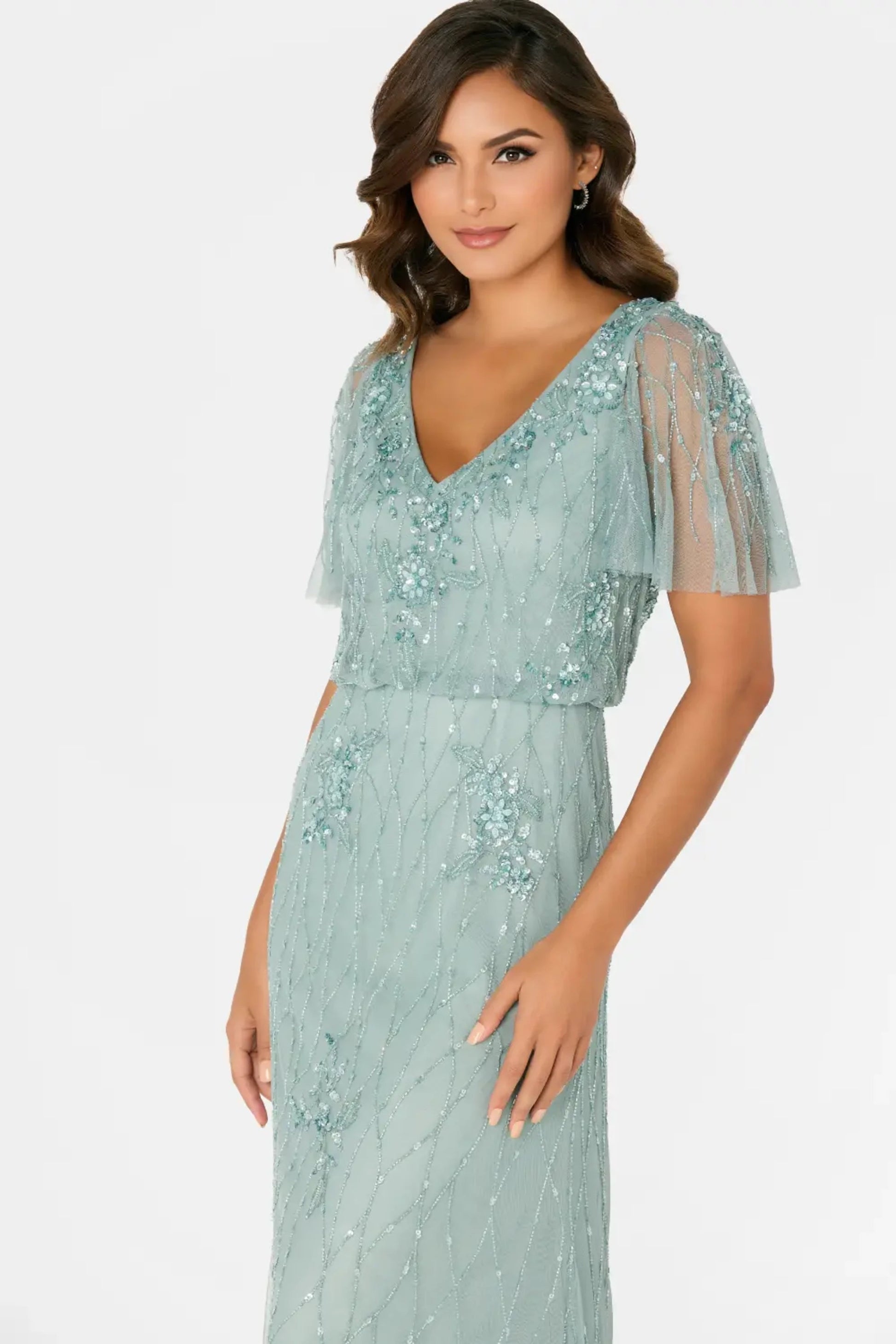 Sage Vivienne Beaded Sequin Formal Gown